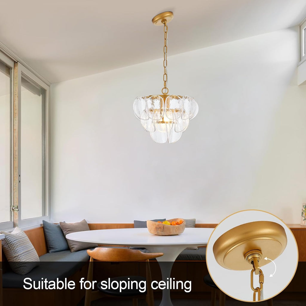 1-Light Modern Glass Pendant Light Gold Finish, Vintage Pendant Chandelier for Entryway, Unique Hanging Light Fixture