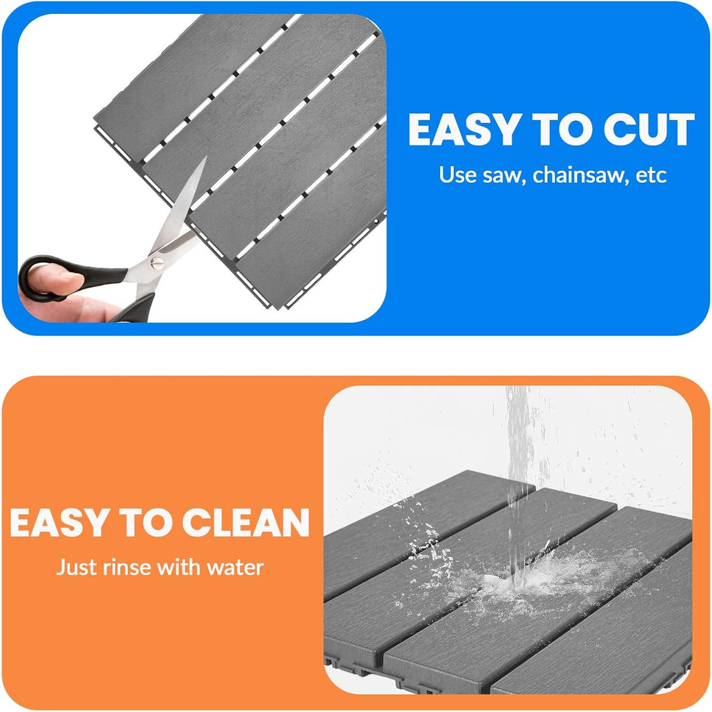 9 PCS Plastic Interlocking Deck Tiles, 11.6" x 11.6" Patio Flooring Outdoor Waterproof All Weather Use, Decking Tiles