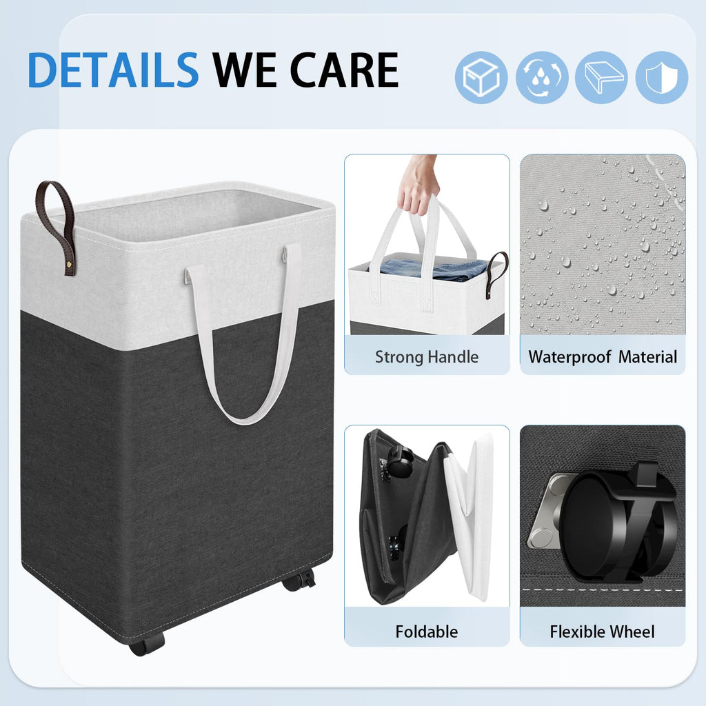 75L Rolling Laundry Basket with 4 Wheels Collapsible Gray