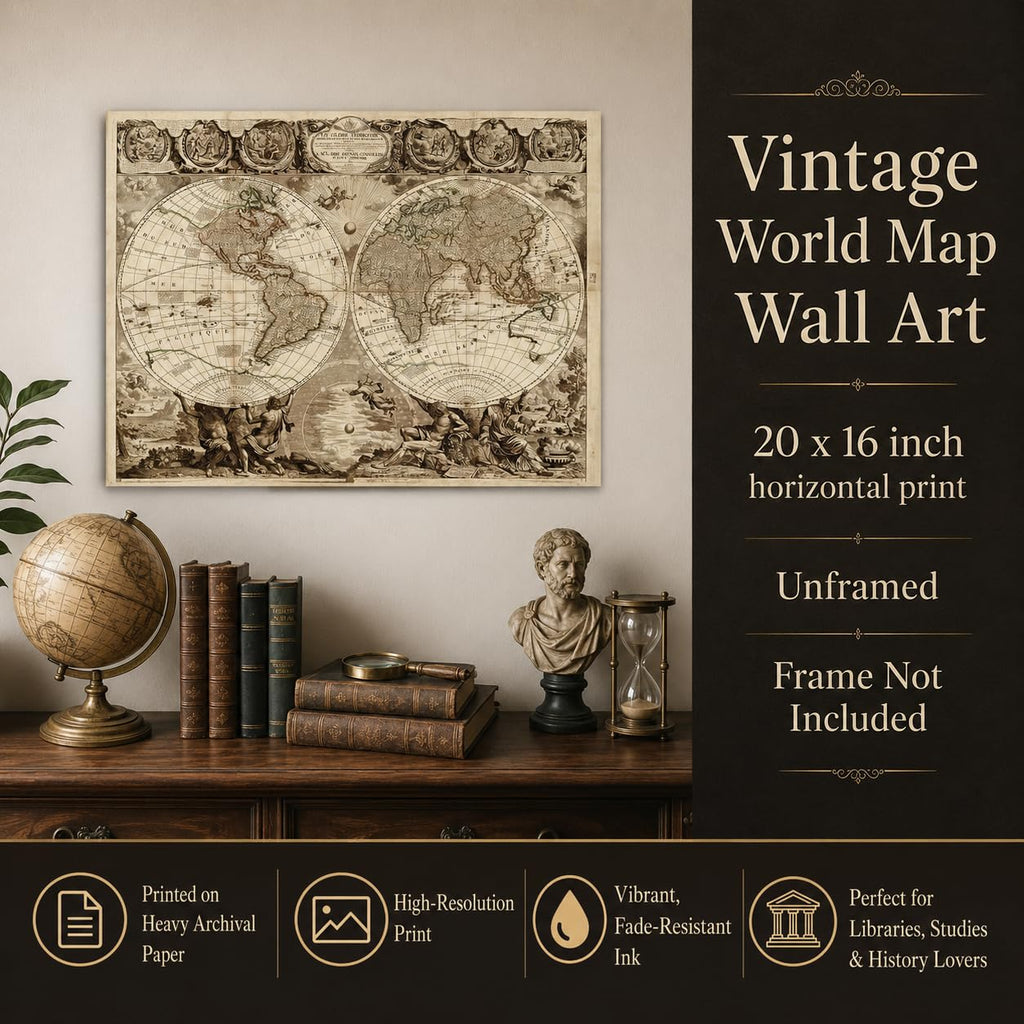 Le Globe Terrestre 16x20 Unframed Print- Antique Double Hemisphere World Map Reproduction by Jean Baptiste Nolin