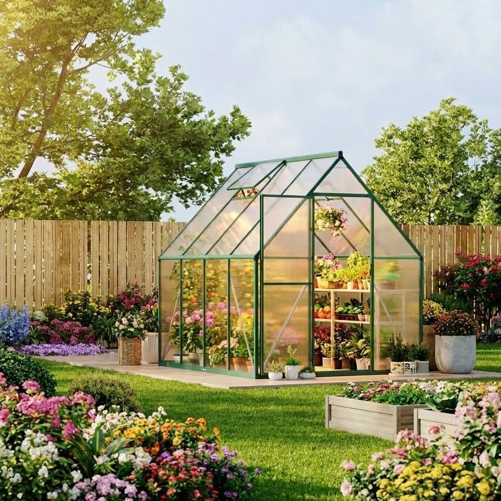 6x7 FT Polycarbonate Greenhouse Kit, Heavy Duty Outdoor Green House