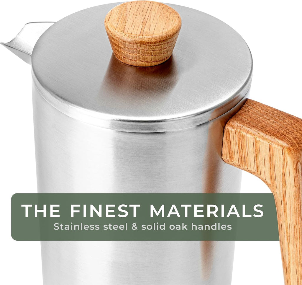 French Press (34 oz) - Non-Toxic Stainless Steel Double Wall French Press Coffee Maker - Plastic Free Coffee Press