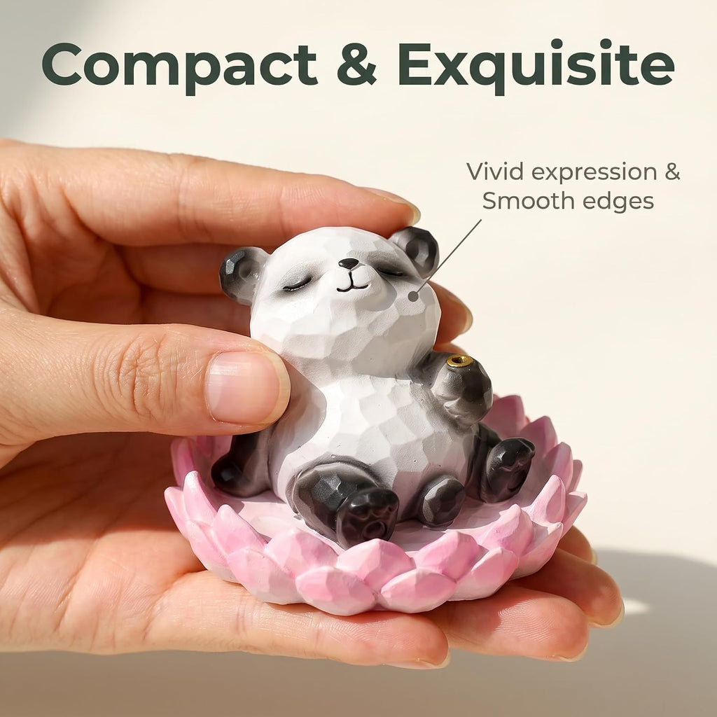 Lotus Panda Incense Holder Cute Animal Figurine Incense Burner Flower Stand Ash Catcher Creative Cartoon Resin Panda