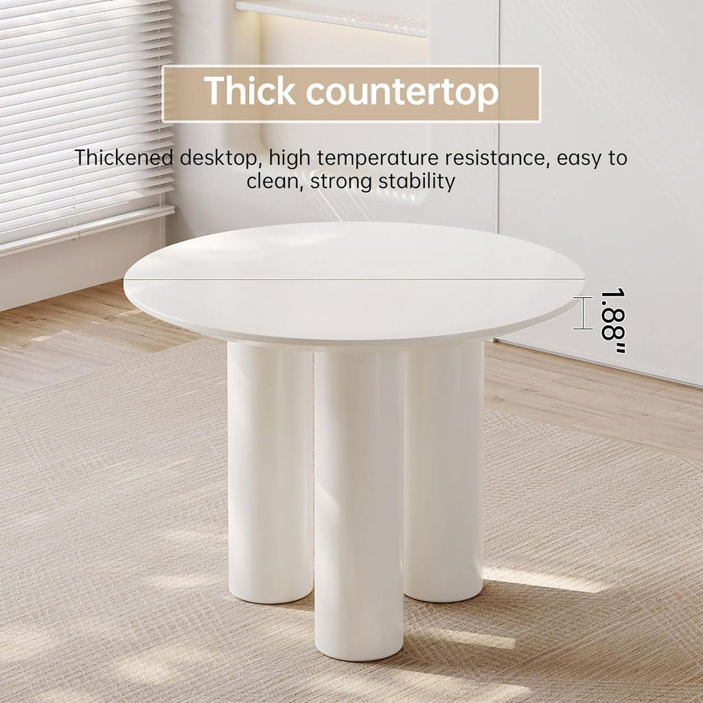 39" Round Dining Table for 4 Cream White Kichen Table with 3 Legs Modern Round Table 4 Seats Dining Room Table for