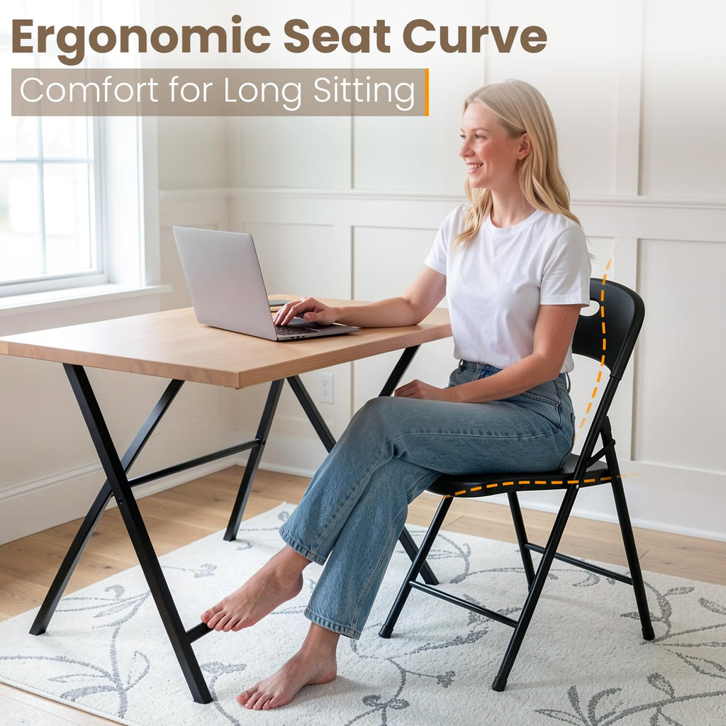 Folding Chairs 4 Pack, 350 lbs Heavy Duty Metal Frame Plastic Foldable Chair, Ergonomic Portable Folding Chair with