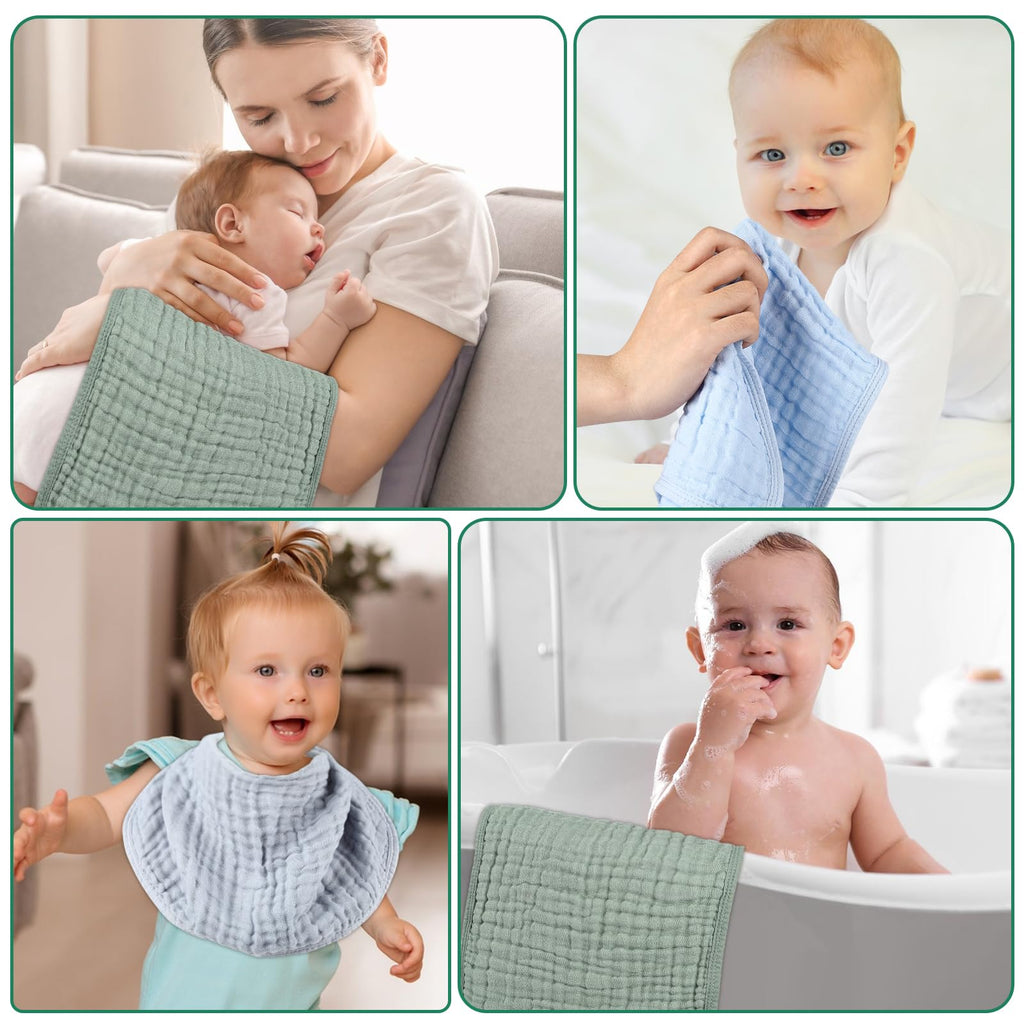 10 Pack Muslin Burp Cloths, 20x10Inch, 10 Mixed Colors, Soft Absorbent Baby Burping Rags
