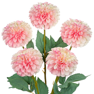 5PCS Artificial Dahlia Flowers Large 21.2" Fake Silk Flowers Pink Real Looking Dahlia with Long Stems for DIY Wedding