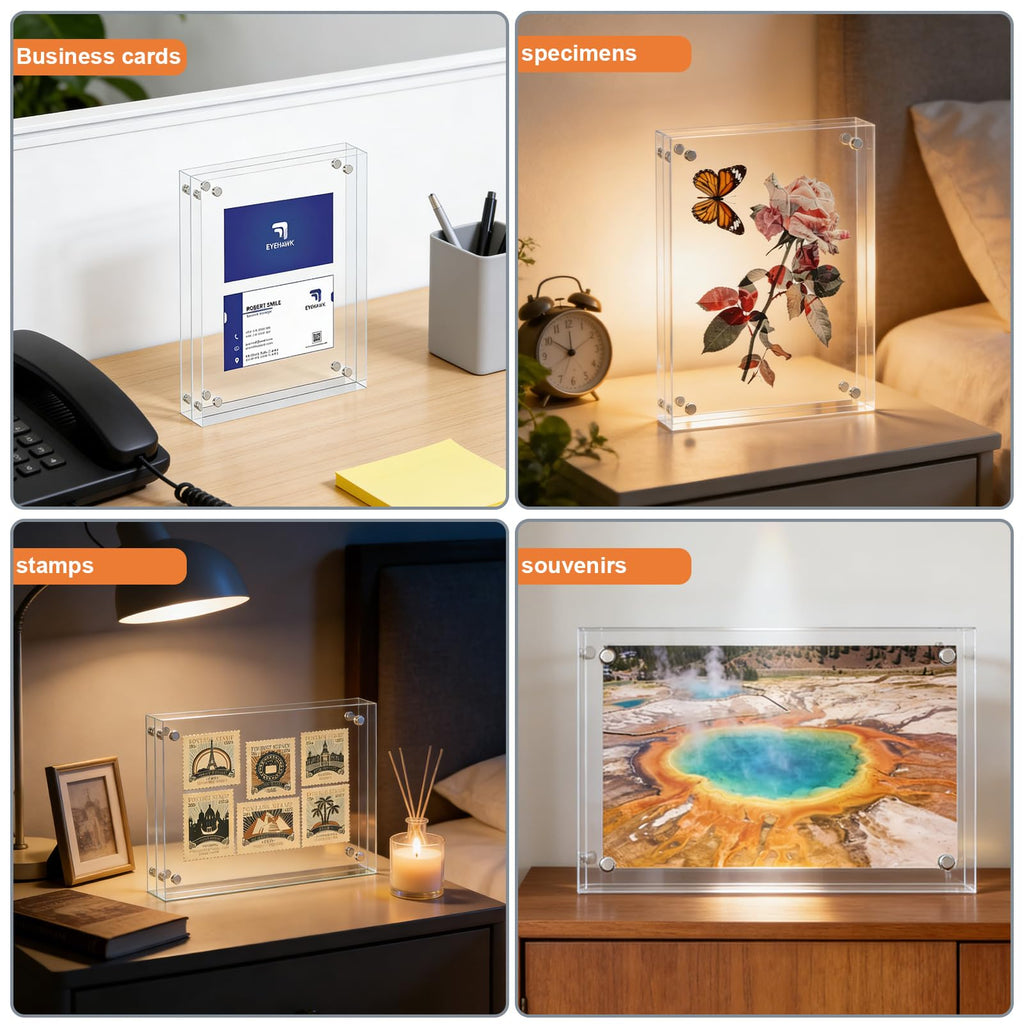 3 Pack 4x6 Inch Acrylic Picture Frames, 20mm Thicker Block Clear Frameless Picture Frames, Freestanding Double Sided