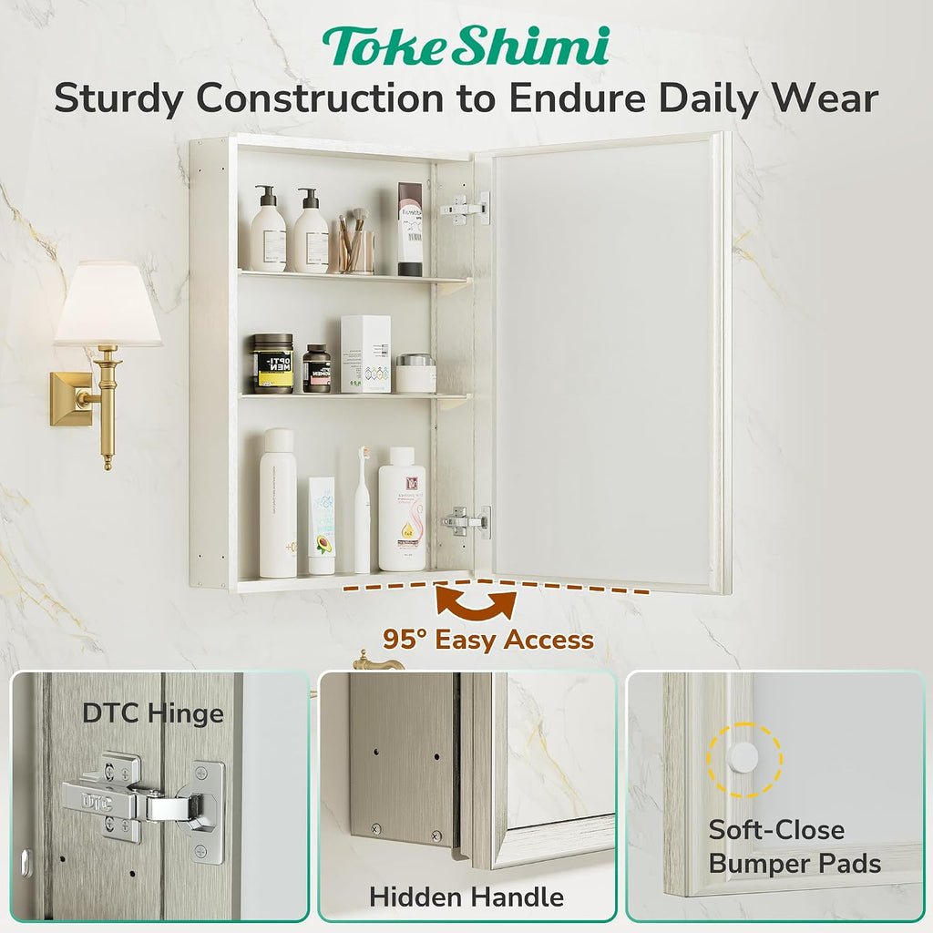 14 x 24 Brushed Nickel Recessed Medicine Cabinet with Mirror, Assembly Required, Bathroom Medicine Cabinet with