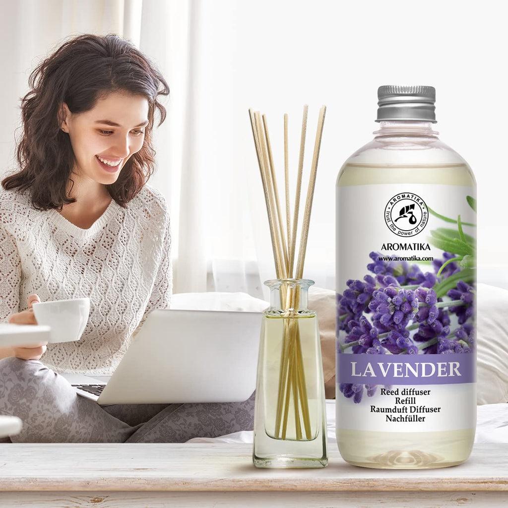 Reed Diffuser Refill Lavender with Lavender Essential Oil 34 Fl Oz - 2 x 500ml - Fragrance Oil Reed Diffuser Refill