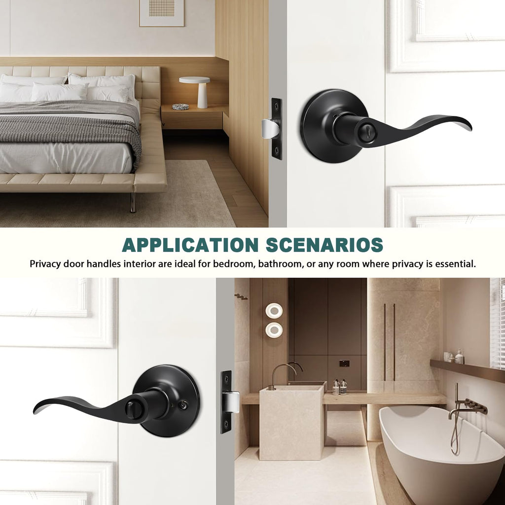 6 Pack Privacy Door Levers Interior Door Handles Black Lever Handles Keyless Modern Wave Levers