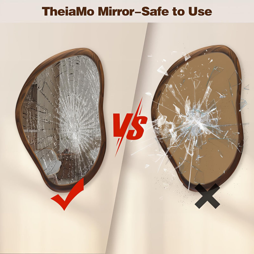 35"x24" Irregular Wall Mirror, Dark Walnut Wood Bathroom Mirror