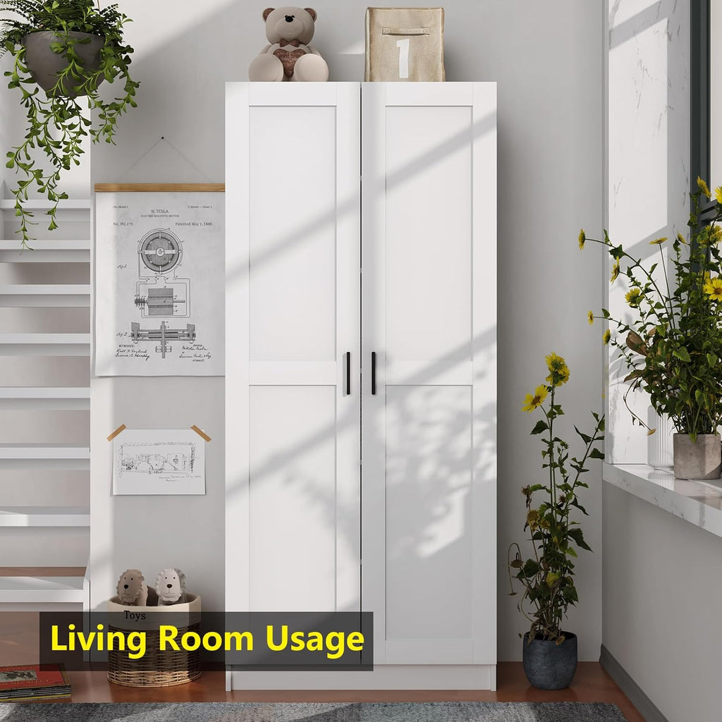 White Tall Kitchen Pantry Cabinet Organizers and Storage with Doors and Adjustable Shelves,Wood Large Gabinetes Para