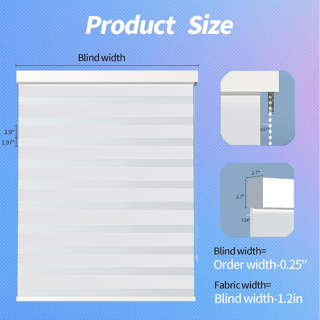 Zebra Blinds for Windows (32" W x 72" H, White) Zebra Roller Window Shades, Corded Dual Layer Light Filtering Privacy
