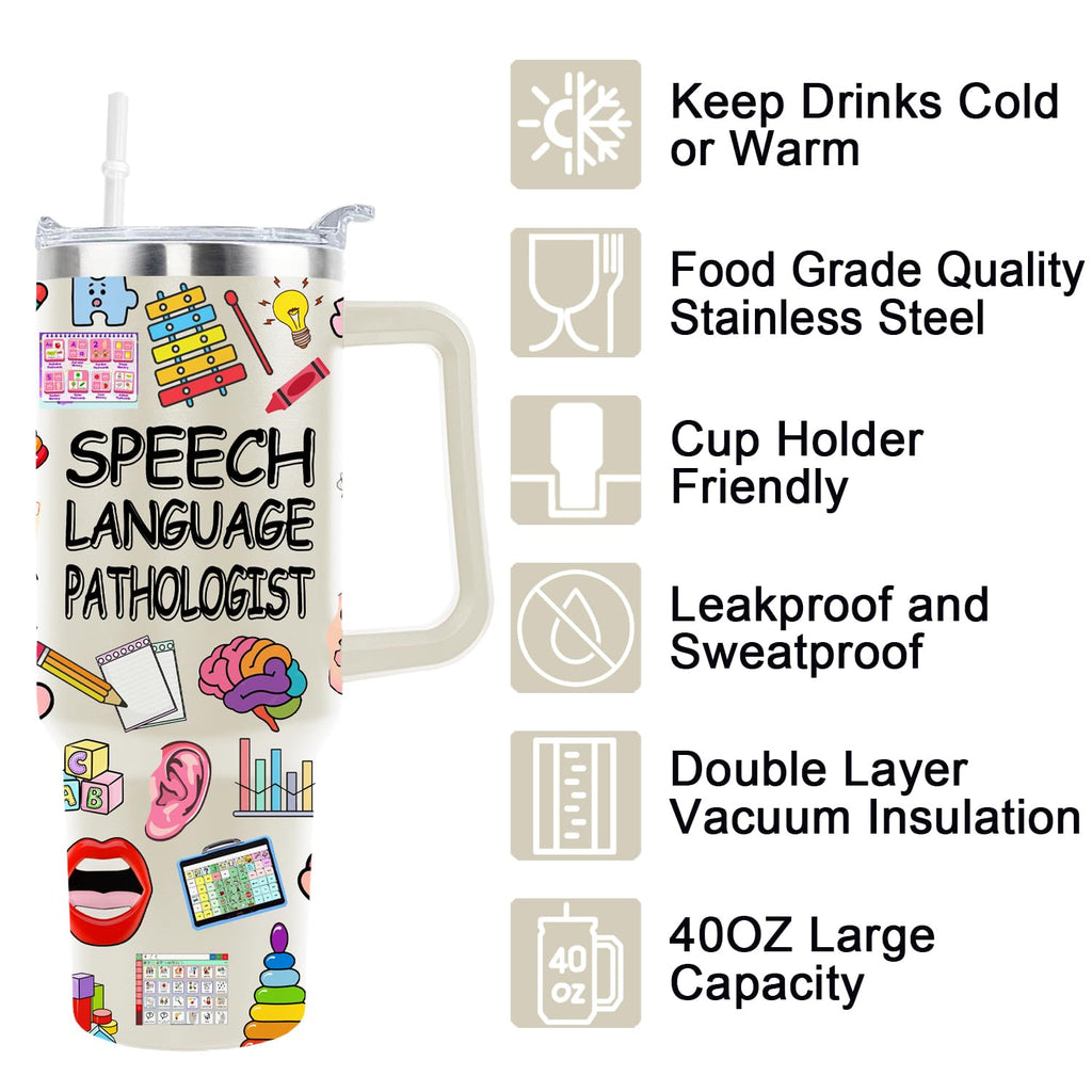 40 Oz Speech Language Pathologist Tumbler Cup Speech Therapy Gift SLP Gifts Stainless Steel Insulated Travel Coffee