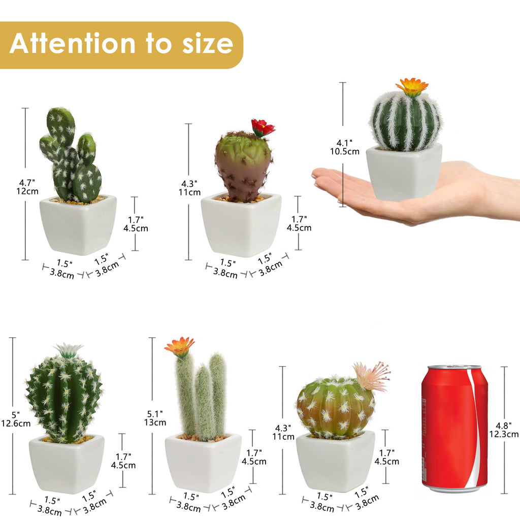Small Artificial Cactus Plants in Ceramic Pots 6 Pcs Potted Fake Cactus