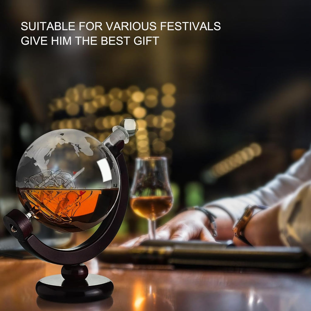 Whiskey Globe Decanter 28 Oz Gift for Dad, Men's Whiskey and Wine Shaker Global Shaker Unique Gift for Husband, Boss