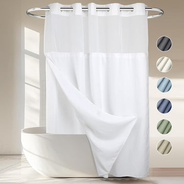 RiverDream Heavyweight Waffle No Hook Shower Curtain with Liner,White,71x74 | Dotted Waffle,Snap-in Liner,Heavy
