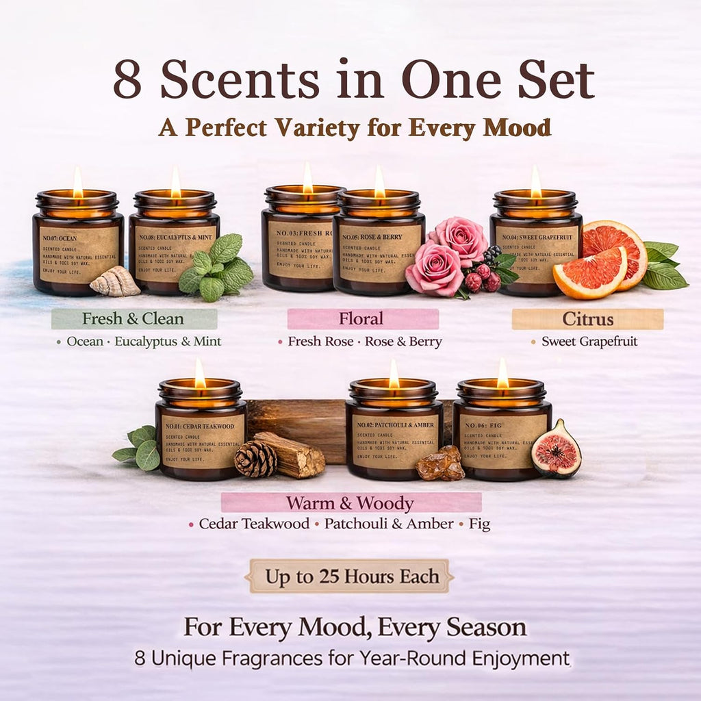 Scented Candles,8 Pack Soy Wax Candle Set,Scented Candles Gift Set - Set of 8