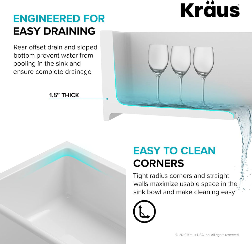 KFR1-33GWH Turino Reversible 33-inch Fireclay Farmhouse Flat Apron Front Single Bowl Kitchen Sink with Bottom Grid in