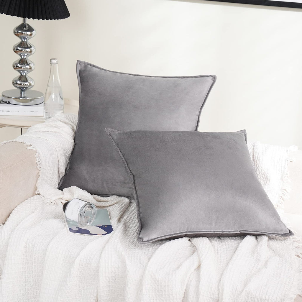 Velvet Grey Throw Pillow Covers 22"x22"Pack of 2 Soft Decorative