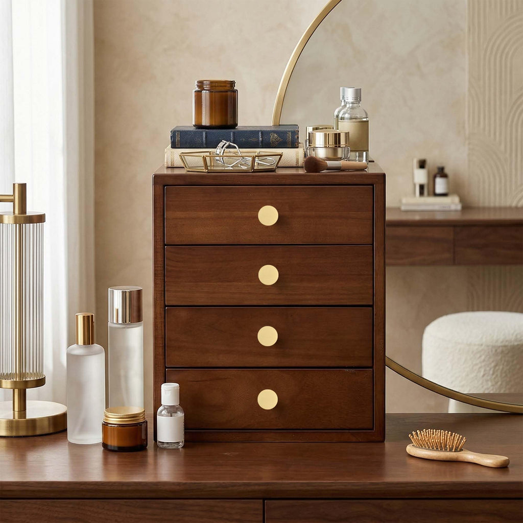 10 Pack Solid Brushed Brass Cabinet Knobs, Round Gold, 1-1/8 Inch
