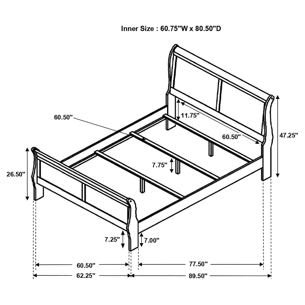 Louis Philippe Queen Traditional Sleigh Bed, Cappuccino 202411Q