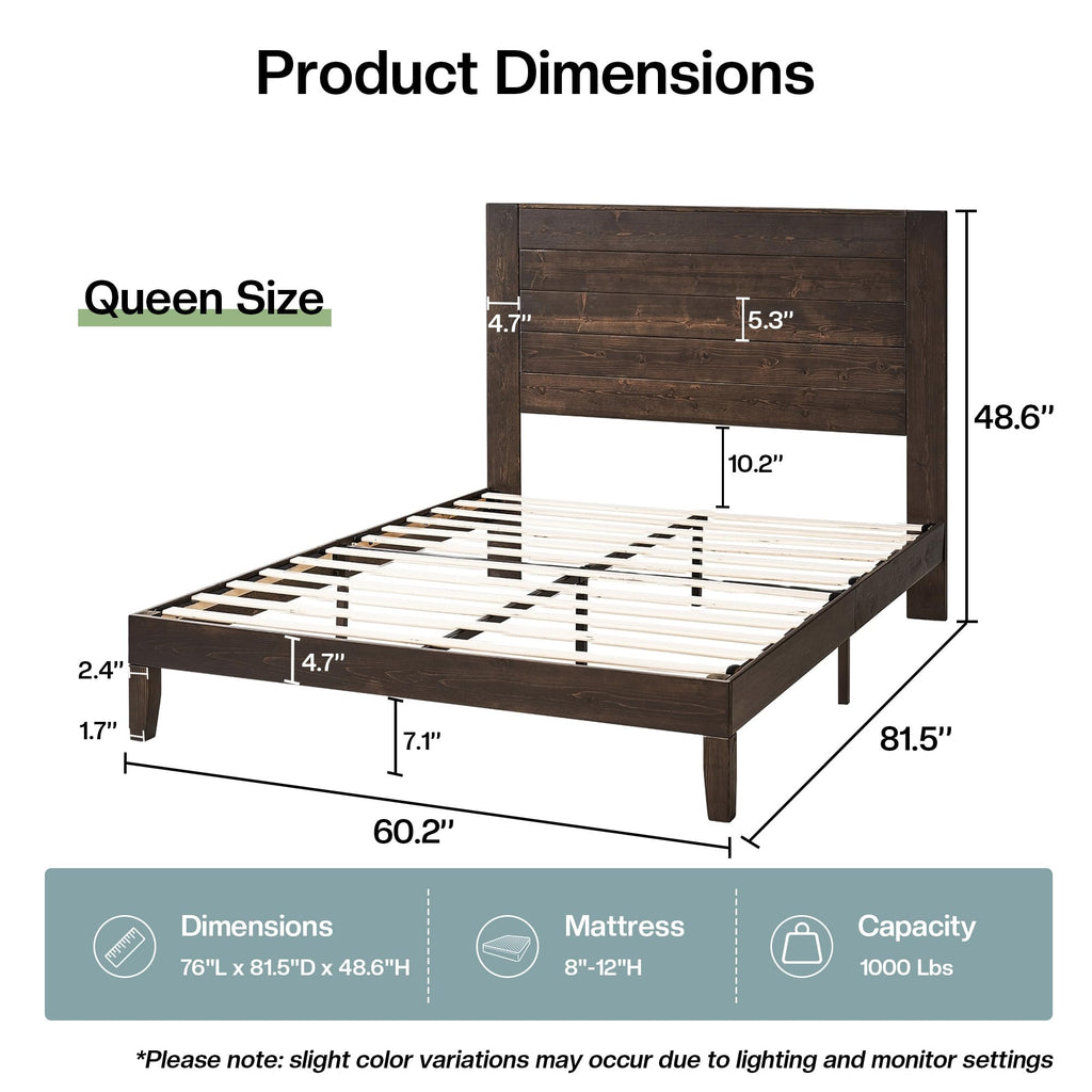 Solid Wood Farmhouse Bed Frame with High Headboard