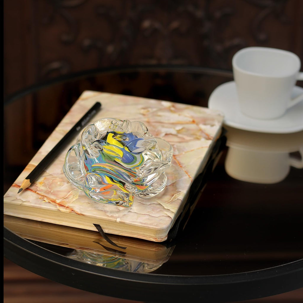 Murano Style Art Glass Colorful Flower Paperweight Hand Blown - Keepsake