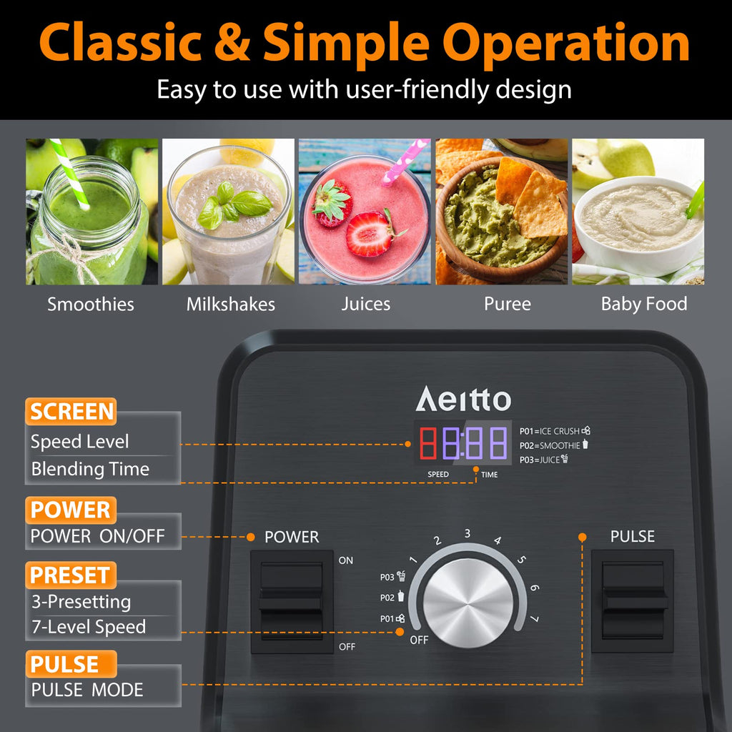 Blender, 68 Oz Large Capacity Professional Countertop Blender, 1500-Watt Smoothie Blender for Ice Crush, Frozen