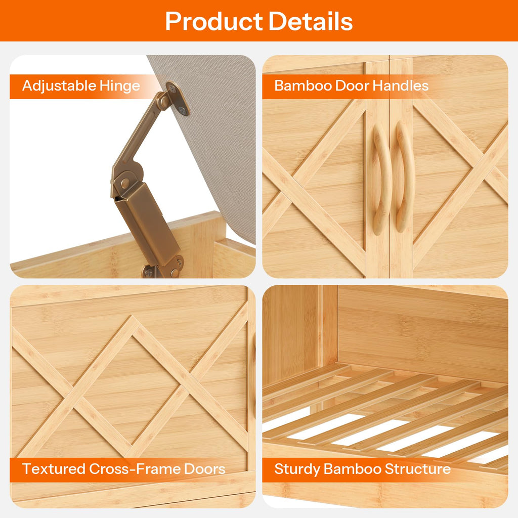 Shoe Bench, Shoe Storage Bench with Cushion, Bamboo Entryway Bench with Hidden Compartment, Storage Bench with Lift