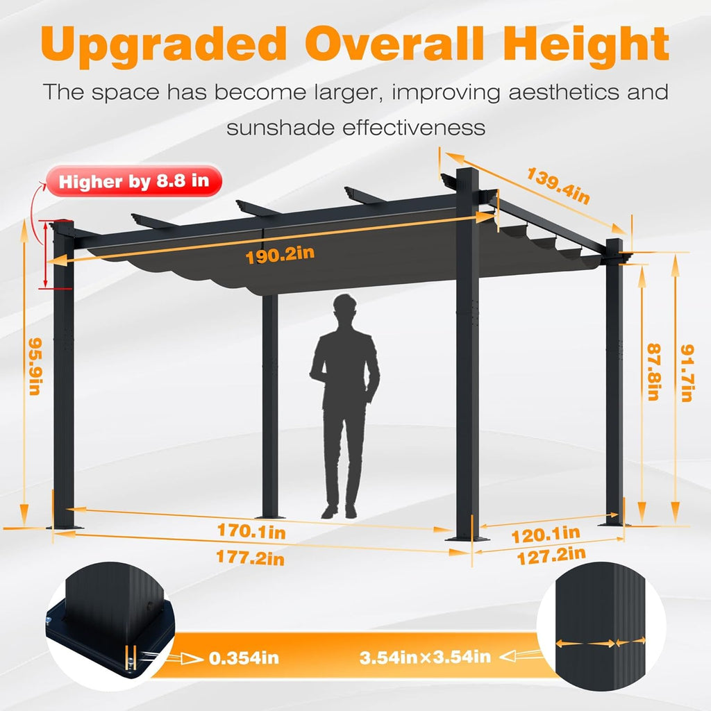 12' X 16' Outdoor Pergola, Aluminum Pergola Patio with Weather-Resistant Canopy for Backyard Deck Garden, Grey