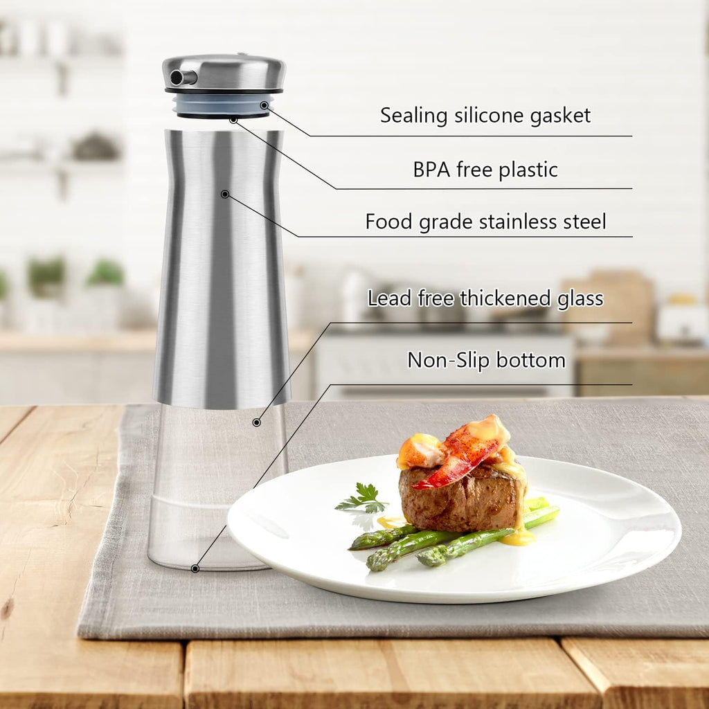 Olive Oil And Vinegar Dispenser Set -2 Pack Elegant Stainless Steel Oil Dispenser Set- Vinegar Bottle with No-Drip - Set of 2