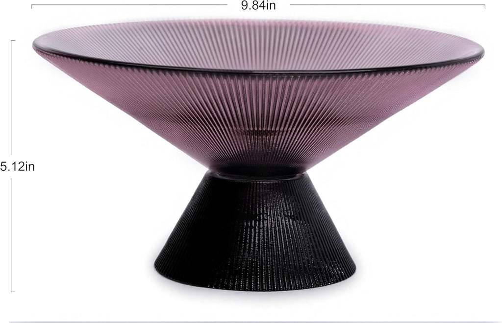 Tapered Glass Decorative Bowl(Purple), 9.8 Inches Handblown Glass Bowl with Modern Two-Tone Cone Shape,Decorative