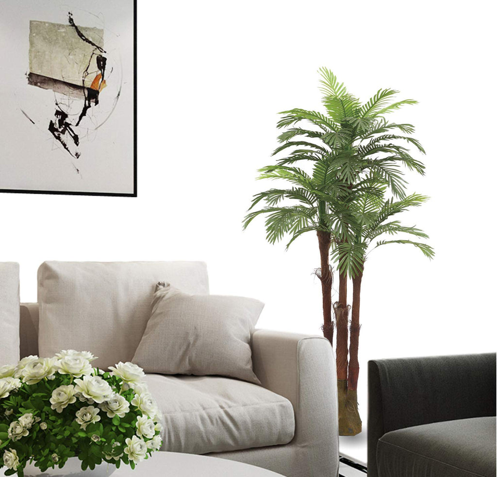 Pair Gorgeous 6 Feet Triple Tropical Palm Artificial Plant Tree with Standable Trunk, Real Touch Technology, with UV