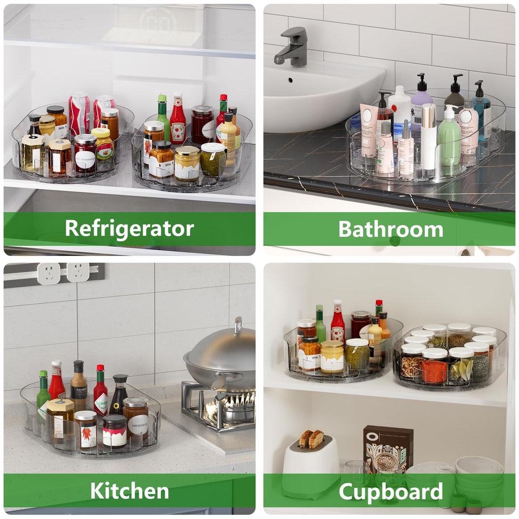 Lazy Susan Organizer for Refrigerator, 13" x 8.5" Clear Rectangular Fridge Organizer Turntable for Condiments, Spice