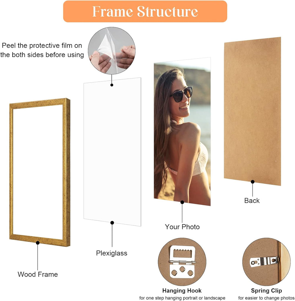 24x36 Poster Frame Gold, Ornate Natural 36x24in Picture Photo Frame, Modern Golden 24 x 36inch Gallery Wall Frame