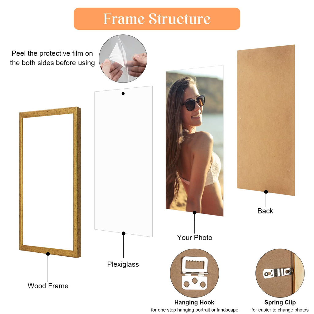 19x27 Wood Frame Gold, Ornate Natural 27x19in Picture Poster Frame, Modern Golden 19 x 27inch Gallery Wall Photo