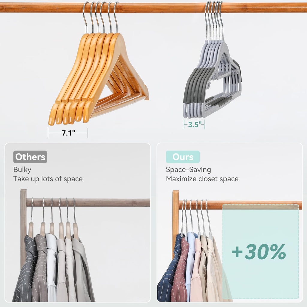 Heavy Duty Plastic Hangers 50 Pack, Non Slip Clothes Hangers with Rubber Pads and 360° Hook - Thin 0.2 Inch, Space