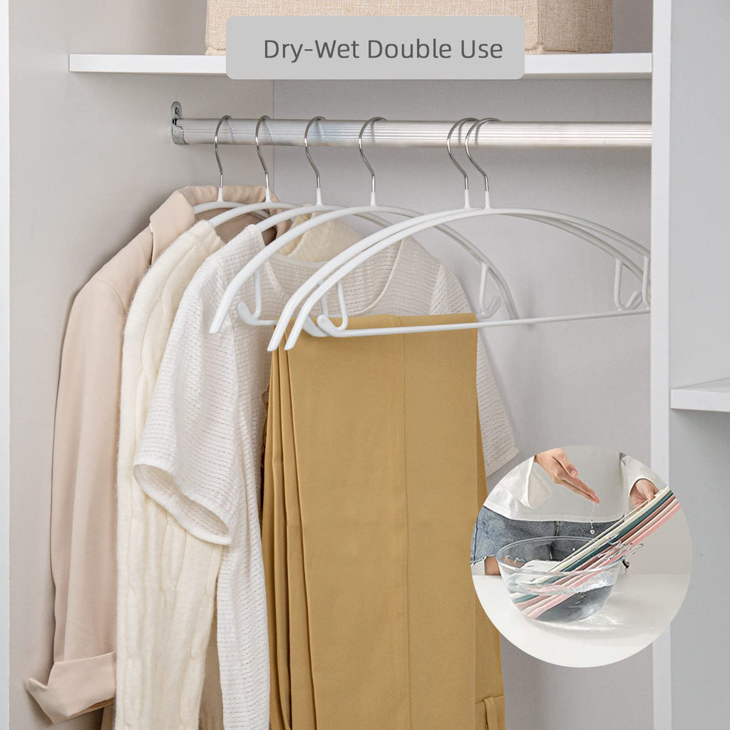 Non Slip PVC Coating Sweater Hangers, Dress Suit Coat Hangers, Shoulder Bump Free Golf T Shirts Clothes Hangers (White