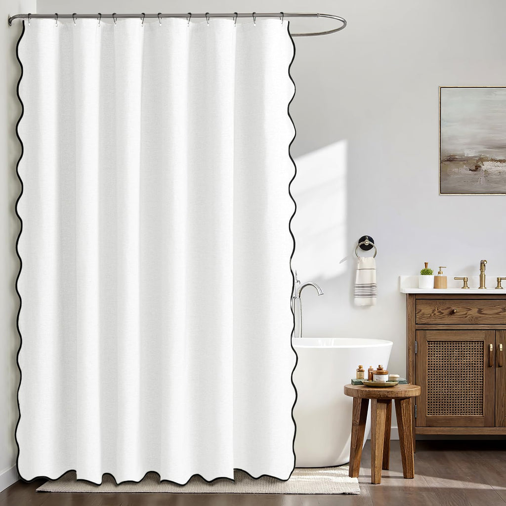 White Scalloped Linen 72x78 Inches