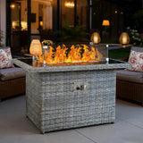 40" Propane Fire Pit Automatic Ignition, 55000 BTU Outdoor Fire Pit with Dust Cover, Rattan Rectangular Design Featuring Glass Windshield, Fire Pit - Image 6