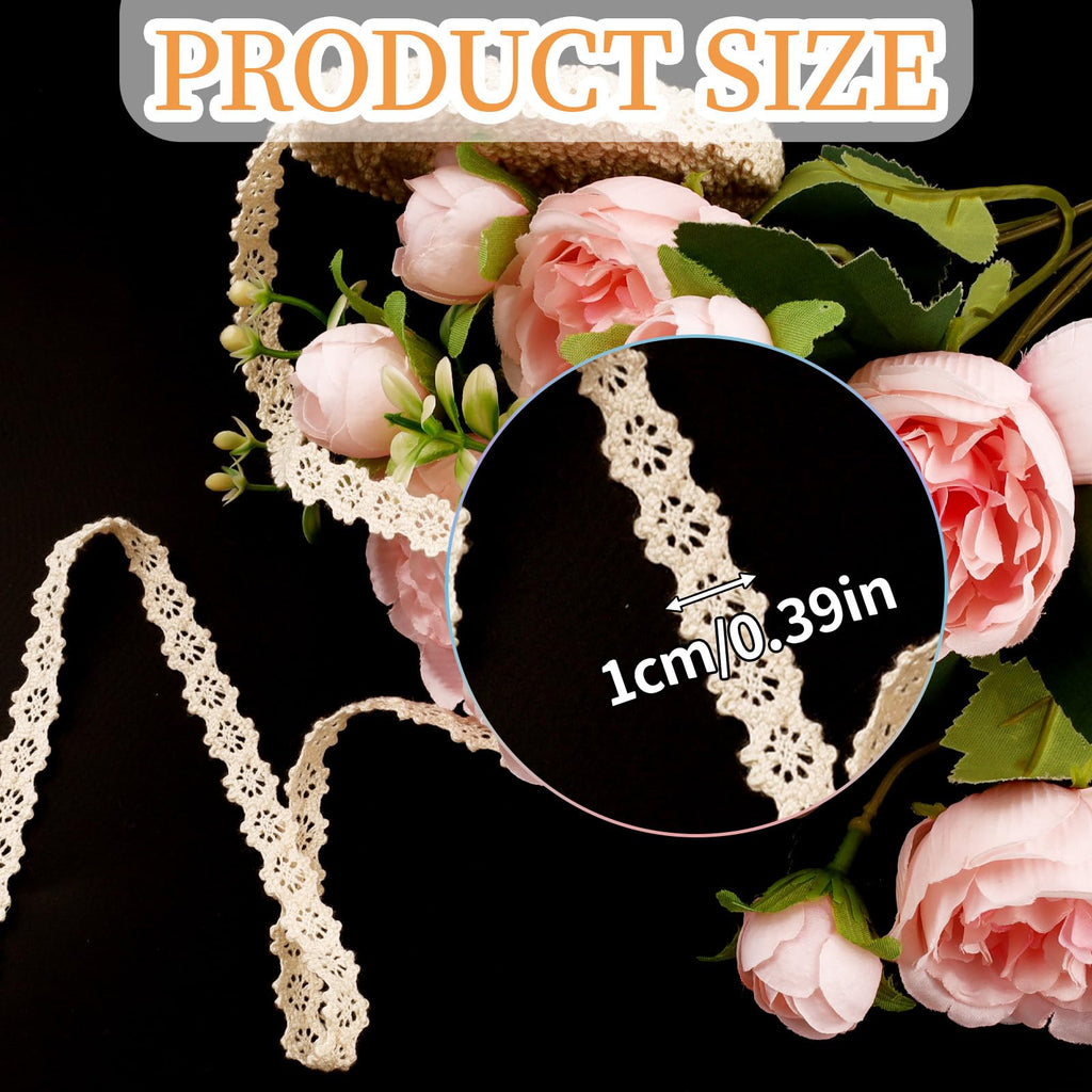 10 Yards Vintage Lace Ribbon, 0.39" Beige Crochet Lace Trim for Sewing