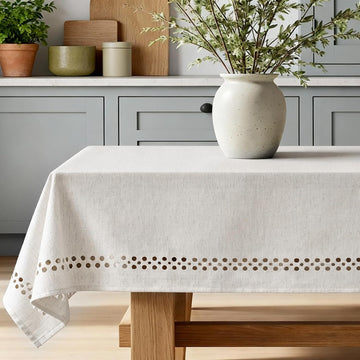 Natural Tablecloth, Rectangle Tablecloth with Decorative Cutouts, Stain Resistant & Wrinkle Free Tab