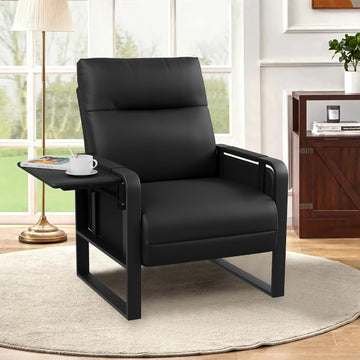 Black PU Leather Accent Chair Upholstered Armchair with Side Table