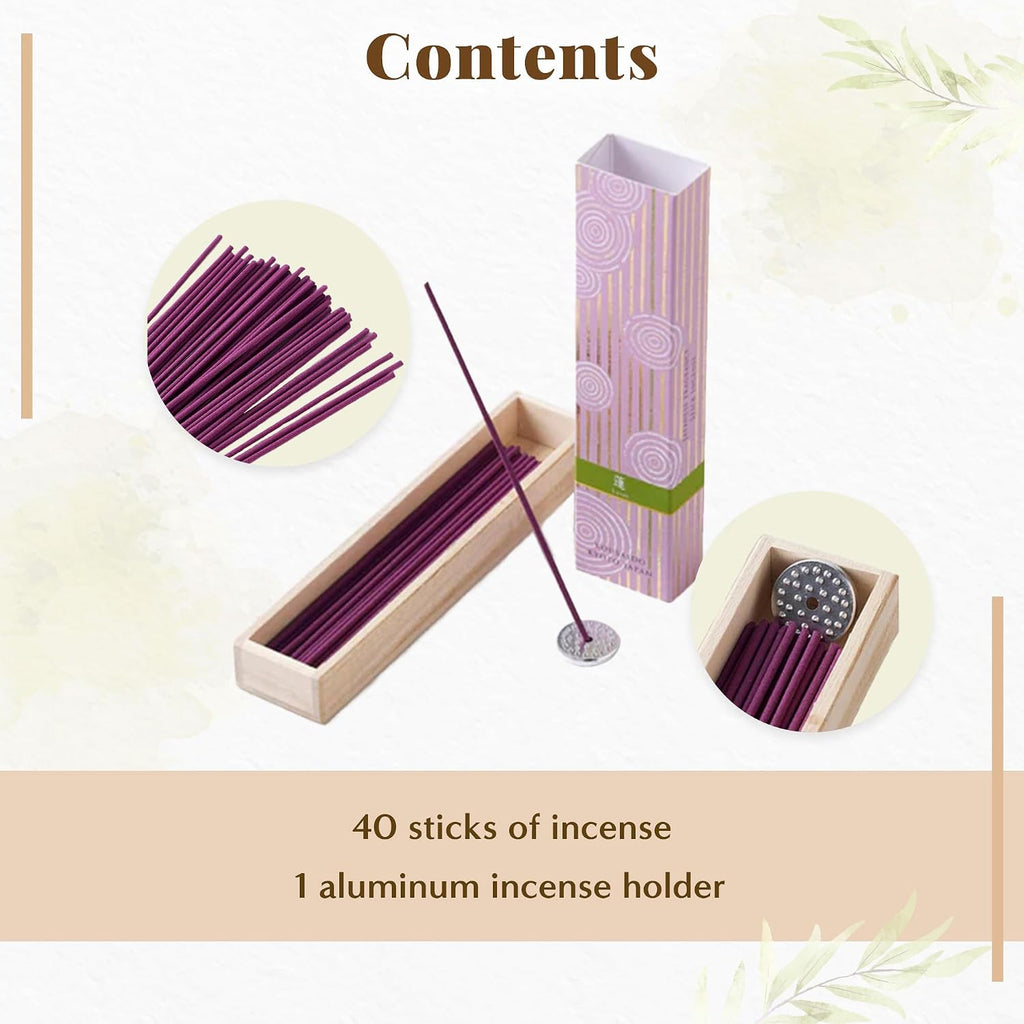 Hasegawa Hyakurakuko Premium Japanese Sandalwood Incense - Long Type, 40 Sticks with Aluminum Holder, 20-30 Min Burn