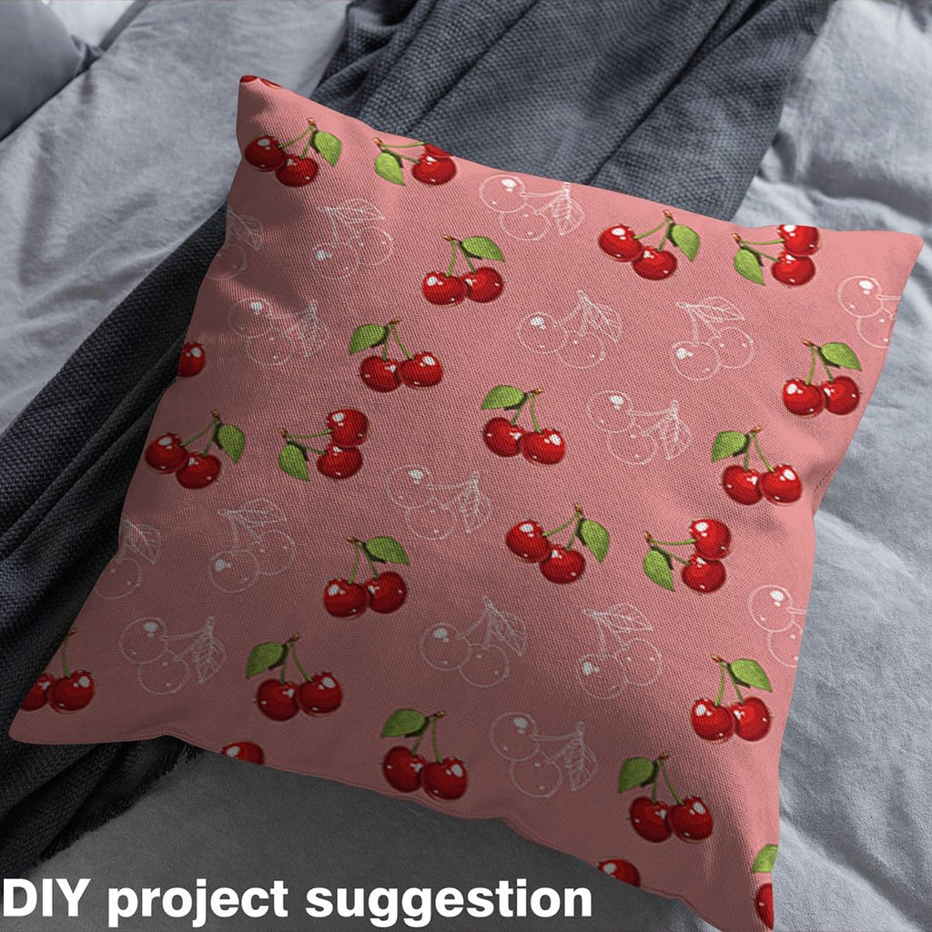 Cherry Upholstery Fabric By The Yard, Cute Cherry Print Decorative Fabric for Upholstery and Home DIY Projects, Leaf
