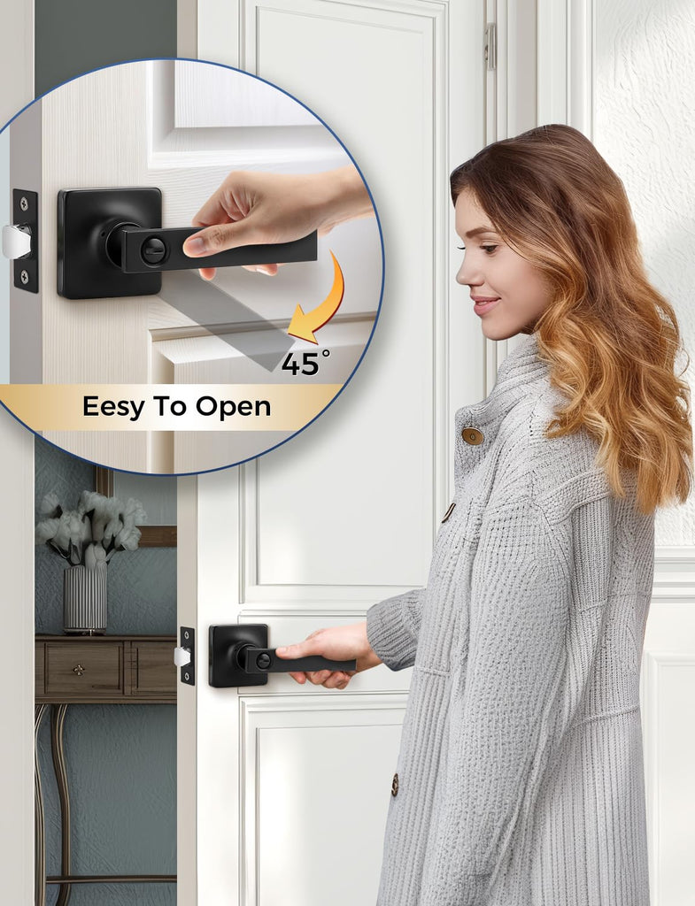 2 Pack Interior Door Handles,Black Modern Door Handle,Door Lock Privacy Lock