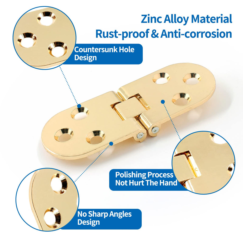 4Pcs Heavy Duty Folding Table Hinges, Gold, (3.1 x 1.18inch)