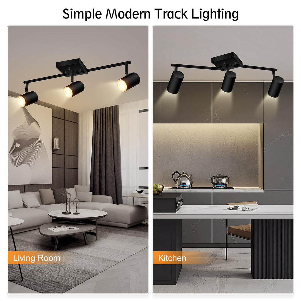 Track Lighting Fixtures Ceiling, 3 Way Track Lighting Kit, LED Track Lighting with Rotatable Light Heads, Modern